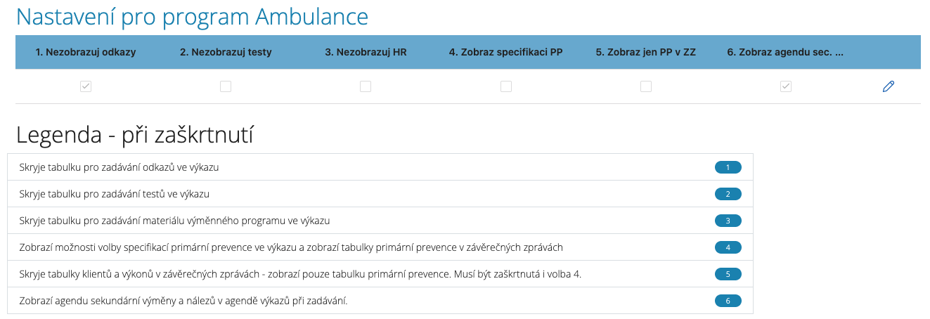 Nastavení programu